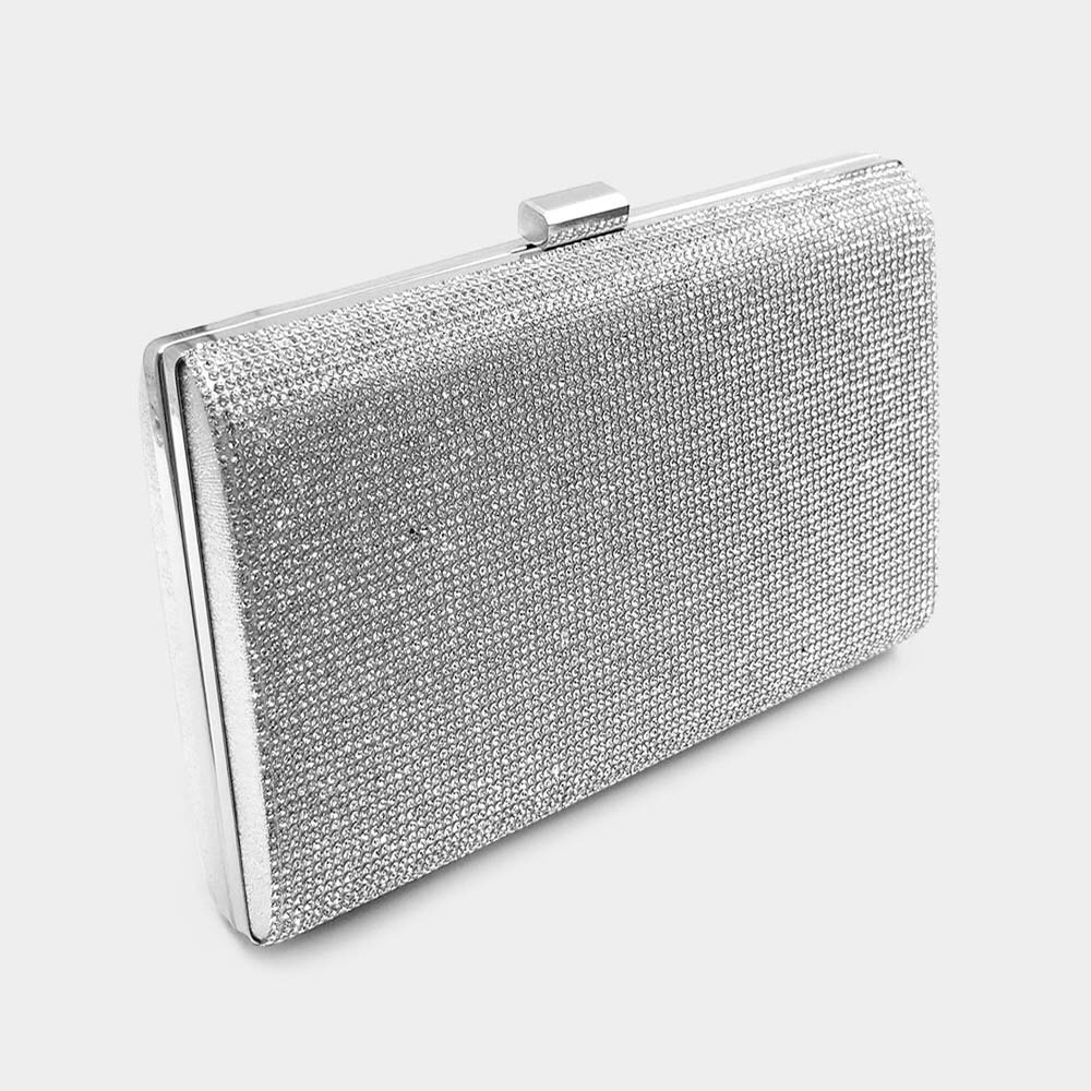 Silver Bling Rectangle Evening Clutch Crossbody Bag